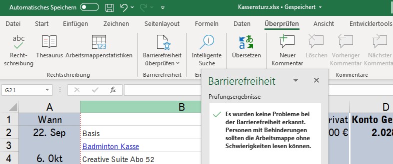 Barriereprüfung in Excel