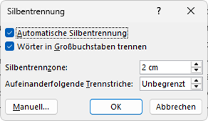 Dialog Silbentrennzone DOC-Datei
