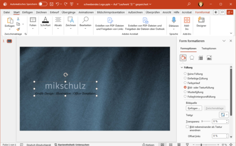Screenshot eines Textplatzhalters mit Bildfüllung auf einem Foto